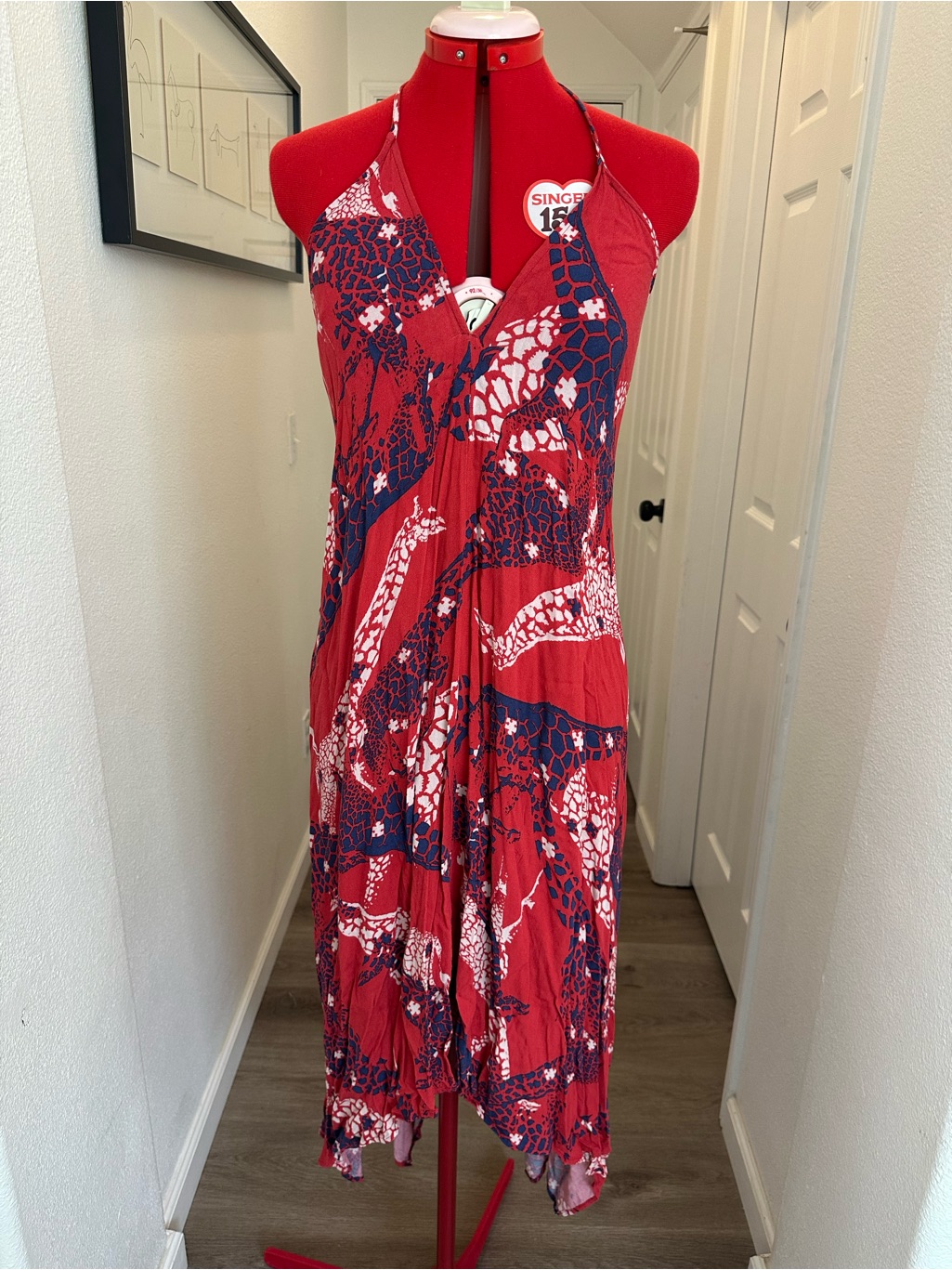 Lovestitch Halter Backless High-Lo Animal-Print Dress S/M